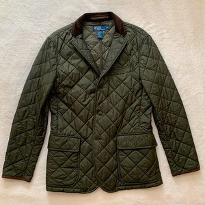 Polo Ralph Lauren Quilted Olive Green Sport Coat with Corduroy and Suede Trim